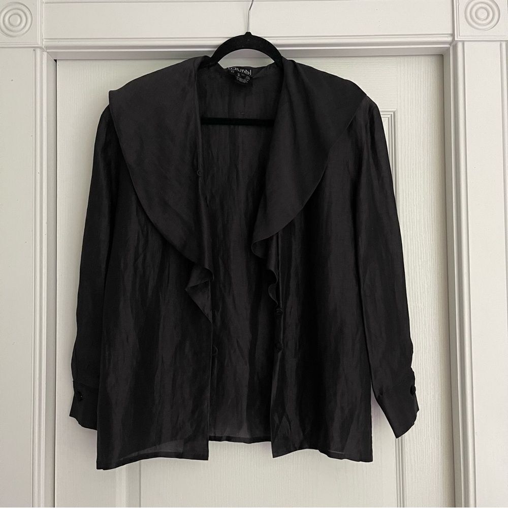 Lightweight Black Button Up Ruffled Blouse
